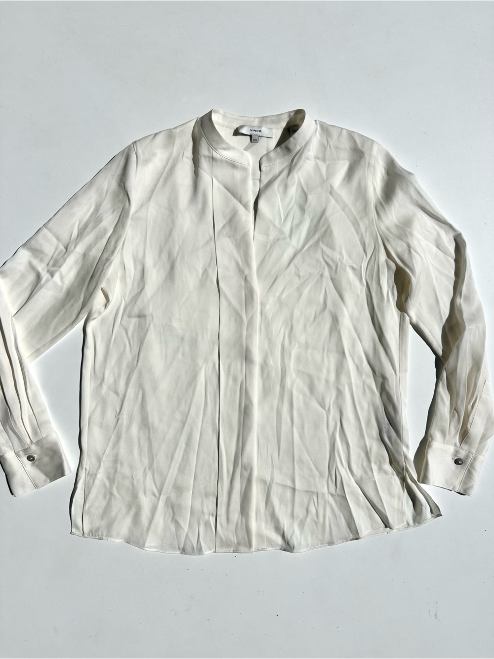 Vince Silk Satin (Stretch Washable) Mandarin Band Collar Blouse Ivory Cream, XXS - Picture 3 of 15